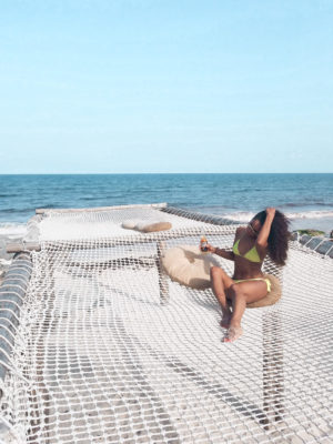 Beach bathing at Azulik Hotel in Tulum, Mexico